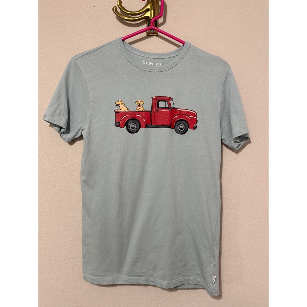 Crewcuts Graphic Tee Kids XL 12-14 Yellow Dogs Red Truck Fall Back to School